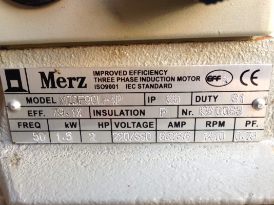 ขายมอเตอร์ Merz 2 HP. 380 V 1450 RPM. สภาพสวย ของใหม่ ไม่เคยใช้งาน
