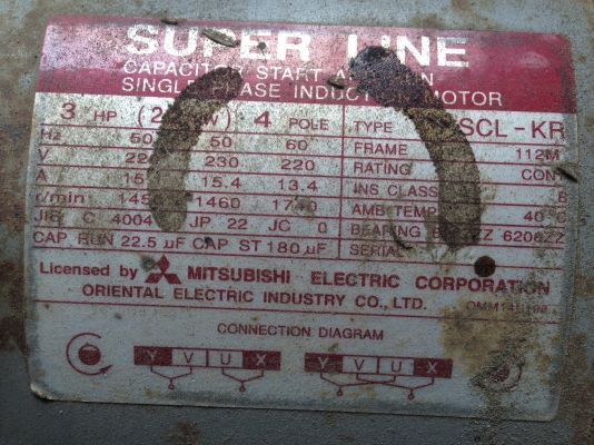 ขายมอเตอร์ Mitsubishi 3 HP. 1450 RPM. 220 V ไฟบ้าน สภาพเดิมๆวิ่งนิ่ม พร้อมใช้งาน ( ในรูปไม่มีฝาครอบ ผมหาใส่ให้ครับ ) ขายมอเตอร์ Mitsubishi 3 HP. 1450 RPM. 220 V ไฟบ้าน สภาพเดิมๆวิ่งนิ่ม พร้อมใช้งาน ( ในรูปไม่มีฝาครอบ ผมหาใส่ให้ครับ )