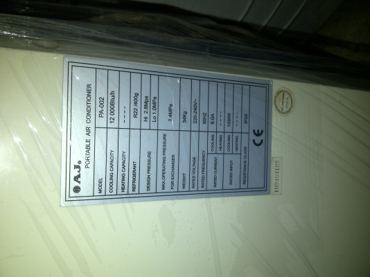 แอร์เคลื่อนที่ AJ ขนาด 12000 BTU. สภาพพร้อมใช้อุปกรณ์ครบ