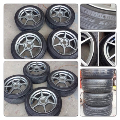 ขายล้อแม็กซ์ P1 ก้านตรง ขอบ15 กว้าง7 4รู100 + ยางปี12 ราคา 11,500 บาทถูก