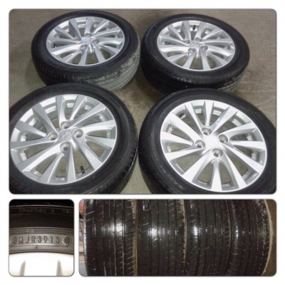 ขายล้อแม็กซ์ป้ายแดงขอบ15 Misubrishi Attrage 4รู100 + ยางปี13 ราคา 10,900 บ.ถูก