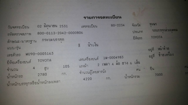 ขายรถ 6 ล้อกระบะคาร์โก้ TOYOTA DYNA กระบะยาว 4.40 เมตร ไม่มีเครื่องเกียร์ คัสซีสวย ทะเบียนภาษีขาดปี 2552 ราคา 100000