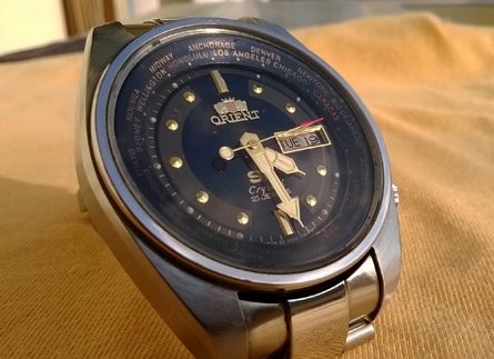 Orient SK auto stainless สายเดิม ดูเวลาประเทศต่างๆๆได้ด้วยการตั้ง หมุนขอบภายใน