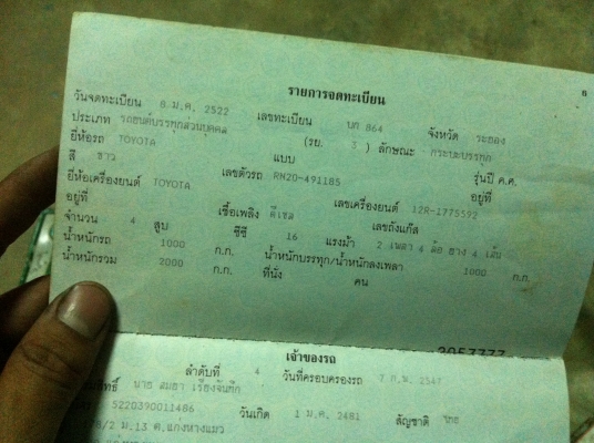 ทะเบียน Toyota rn20 ร.ย.3 ภาษีขาด 30ม.ค.56