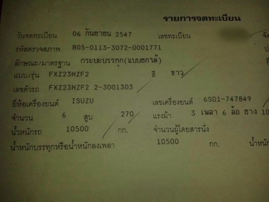 รถอีซูซุ 10 ล้อดั้ม FXZ  270 แรงม้า. ปี 47.  ( ขายแม่ , ลูก )  สนใจติดต่อ. 081 - 6079515