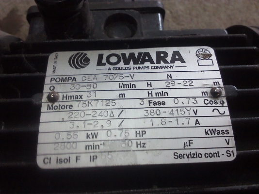 ปั๊มน้ำLOWARA 1.5 นิ้ว 220-380 v. 3 เฟส รอบจัด 2850 รอบ/นาที(มี 2 ตัว)