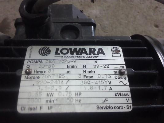 ปั๊มน้ำLOWARA 1.5 นิ้ว 220-380 v. 3 เฟส รอบจัด 2850 รอบ/นาที(มี 2 ตัว)