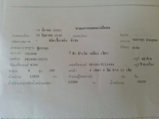 รถฮีโน่ 12 ล้อ ตู้เย็น 285 แรงม้า. ปี 38  ( รถประกอบ. )  สนใจติดต่อ 081 - 6079515