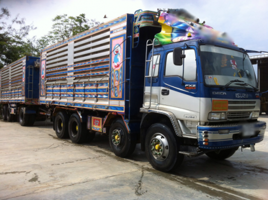 ขายรถบรรทุกพ่วง 24 ล้อ Isuzu เครื่อง 320 แรง ปลายปี 49 กระบะเหล็กคอกเกษตรดัมพ์แม่ลูก แม่ 12 ล้อ ลูก 3 คานแท้