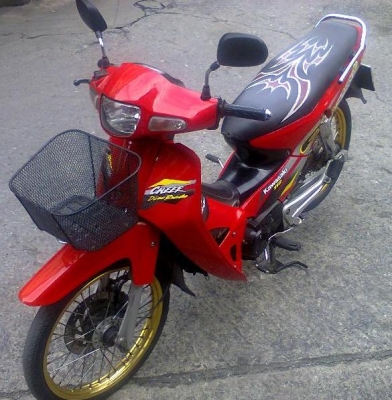 ขายKawasaki Cheer 112cc สตารท์มือ สีแดง จดทะเบียนปี45  พรบ.หมด ก.พ.56