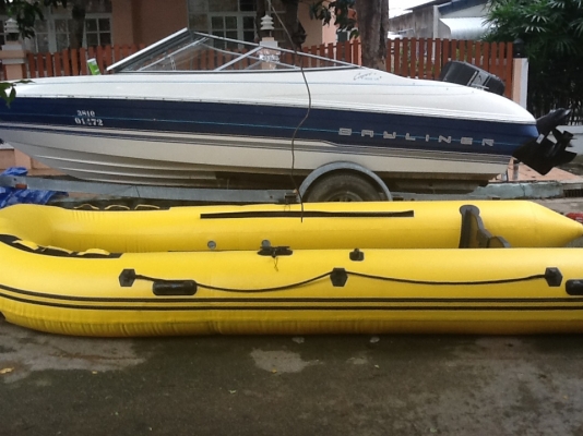 ขายเรือยางพื้นอลูมิเนียมขนาด 4.30 เมตร พร้อมเครื่อง 6HP