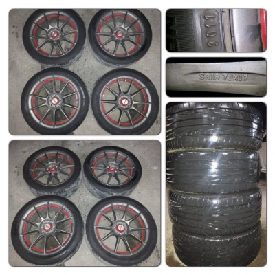 ขายแม็กมือ2ขอบ17 Advanti สีเทาขอบแดง 4รู100 พร้อมยางปี11 ราคา 8,500 บาทถูก