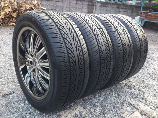 ขายแม็กขอบ20 6รู139 พร้อมยาง 265/50R20 ยางสัปดาห์ที่27 ปี12 ดอกยางสวยนิ่มลึกเท่ากันไม่ร้าวไม่แตกลายสภาพยาง 95\% จำนวน 1 ชุด