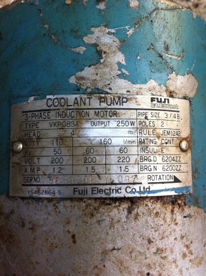 ปั็มหล่อเย็น FUJI ขนาด 250 W. อัตราการไหลอยูที่ 160 L / นาที จากญี่ปุ่นใช้ไฟ้าบ้าน 220 V.ได้ ปั็มหล่อเย็น FUJI ขนาด 250 W. อัตราการไหลอยูที่ 160 L / นาที จากญี่ปุ่นใช้ไฟ้าบ้าน 220 V.ได้