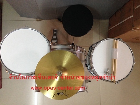 **ลดล้างสต็อก**กลองชุด 3 ใบ ตัวเล็ก ViVid สีเงิน ของใหม่ ครบชุด พร้อมเก้าอี้นั่ง ไม้ เล่นได้เลย