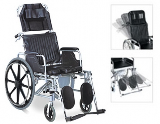 รถเข็นผู้ป่วยปรับเอนนอนพับได้ พร้อมเบาะนั่งโถถ่าย