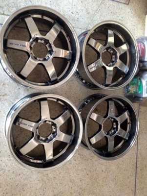 เเม็กมือสองTE37 ขอบ20 6รู139 กว้าง9 ออฟ20 สีเเบล็คโครม