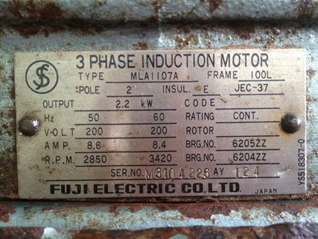 ขายมอเตอร์ 3 PHASE FUJI JAPAN ขนาด 2.2kW ขายมอเตอร์ 3 PHASE FUJI JAPAN ขนาด 2.2kW