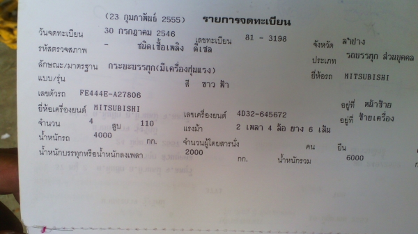 หกล้อ MITSUBISHI CANTER 110 แรง จดทะเบียนปี 46 ติดเครนทาดาโน่ 3 ตัน หลุดมัดจำ.