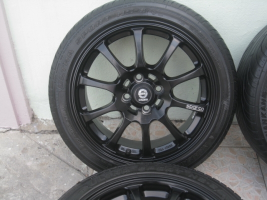 ขายล้อแม็กมือสอง Sparco 16"x7" et37 4รู100 สีดำด้าน สีเดิม ไม่มีซ่อม ไม่มีคด ไม่มีดุ้ง มีรอยขอบๆ นิดหน่อยครับ แต้มสีแล้วครับไม่น่าเกลียดครับ ยาง nankang ultra sport ns-2 ยางผลิตสัปดาห์ที่35 ปี11  สนใจติดต่อเล็กคลองสามครับ 081-3747940
