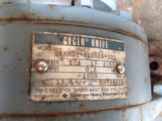 ขายมอเตอร์เกียร์ Cycro drive Sumitomo ขนาด 1/3 HP. 380 V อัตราทด 1:121 เพลาออกประมาณ 11 รอบต่อนาที แรงบิดเยอะ สภาพสวย วิ่งนิ่ม พร้อมใช้งาน