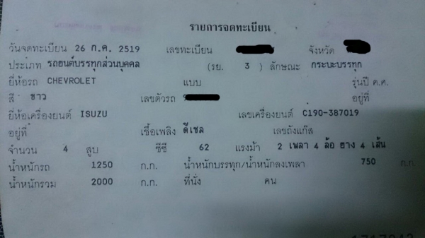 ซากรถเชพกะบะ (เหลือแต่ส่วนสำคัญ) พร้อมเล่มทะเบียน