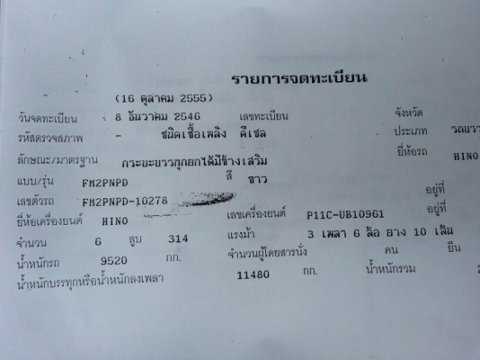 รถฮีโน่ 10 ล้อดั้ม 320 แรงม้า. ปี 46  ( รถวิ่ง 1xx,xxx กม. )   สนใจติดต่อ 081 - 6079515