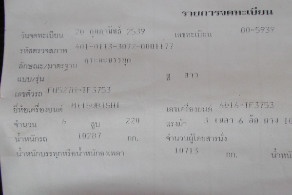 ขายด่วนรถสิบล้อหลงFN527TFชีL3753เครือง220แรงม้าปี39
