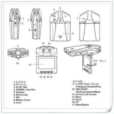 กล้องวงจรปิดติดรถยนต์ H198 Night Vision 6 IR