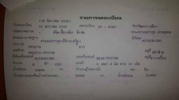 **970,000 บ.ต่อรอง**ขาย10ล้อ2เพลาดั๊ม"ไอ้หลงโบ" MITSU FN527M-TF5798 ปี 40 เครื่อง6D16-TF5798 Turbo 220HP เครื่องเดิมเกียร์เดิม 10สปีด เครื่องดีแรง ช่วงล่างคัสซีสวยเดิม ไม่ปะไม่ดาม เบรคใหญ่ เพลาบุ๋ม กระบะดั๊มเหล็กKAC สภาพดี พื้นดีข้างดี หัวบางเดิ
