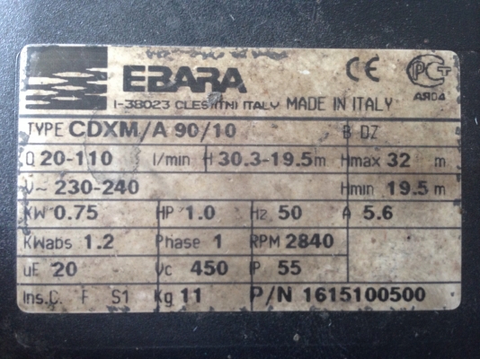 ขายปั้มน้ำหอยโข่งหัวสแตนเลส Ebara 1 HP. ไฟบ้าน 220 V ขนาด 1.5 นิ้ว ออก 1.2 นิ้ว สภาพสวย พร้อมใช้งาน ขายปั้มน้ำหอยโข่งหัวสแตนเลส Ebara 1 HP. ไฟบ้าน 220 V ขนาด 1.5 นิ้ว ออก 1.2 นิ้ว สภาพสวย พร้อมใช้งาน