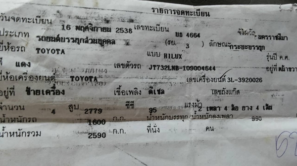 **239,000 บ.ต่อรอง**ขายกระบะโฟร์วิล TOYOTA LN111 4WD 2.8 3L LNB109 ประกอบนอก ปี38/95 เครื่องเดิมเกียร์เดิม เกียร์โฟร์ใช้งานปกติ แรง แน่น ลุย ช่วงล่างปึ๊ก คานหน้าปีกนก คัสซีสวยไม่มีผุ พื้นปูกระบะ ล้อแม็ก สวยยางสวยเต็ม ไม่เคยชนหนัก ภานในเก๋งดี คอนโซลดี พ.พา **239,000 บ.ต่อรอง**ขายกระบะโฟร์วิล TOYOTA LN111 4WD 2.8 3L LNB109 ประกอบนอก ปี38/95 เครื่องเดิมเกียร์เดิม เกียร์โฟร์ใช้งานปกติ แรง แน่น ลุย ช่วงล่างปึ๊ก คานหน้าปีกนก คัสซีสวยไม่มีผุ พื้นปูกระบะ ล้อแม็ก สวยยางสวยเต็ม ไม่เคยชนหนัก ภานในเก๋งดี คอนโซลดี พ.พา