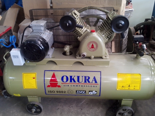 ขายปั๊มลมOKURA  250 L ลิตรพร้อมมอเตอร์  ไฟ 3สาย ของใหม่ ยกชุด