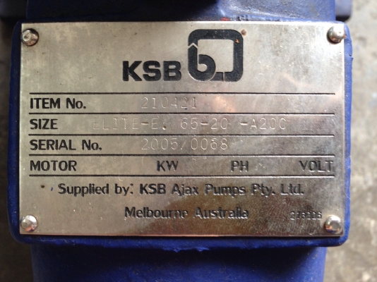 ขายหัวปั้มน้ำหอยโข่ง KSB made in Australia ใบพัดทองเหลือง แกนเพลาสแตนเลส ขนาด เข้า 3 นิ้ว ออก 2.5 นิ้ว ของใหม่ ไม่เคยใช้งาน มีหลายตัวครับ