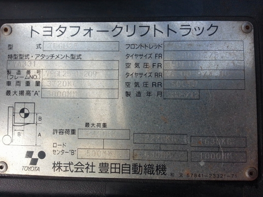 ฟอล์คลิฟต์ 2.5 ตัน  TOYOTA 7FG25  รถนอก เก่าญี่ปุ่น