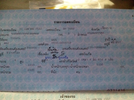 ขาย Toyota YN50 สีแดง มีทะเบียนพร้อมโอนค่ะ