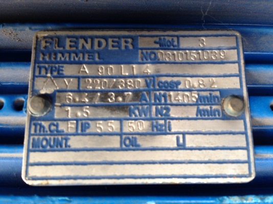 ขายมอเตอร์เกียร์ Flender 2 HP. 380 V อัตราทด 1:23 สภาพสวย วิ่งนิ่ม พร้อมใช้งาน