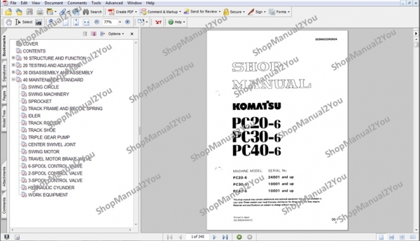 คู่มือการซ่อม (Shop Manual) รถขุด KOMATSU PC20-6,PC30-6,PC40-6 (อธิบายภาษาอังกฤษ)
