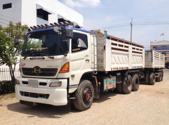 ขายรถพ่วง 22 ล้อ HINO MEGA 320 ยูโร2 แม่ลูกดัมพ์สามมิตร ลูก 3 เพลาแท้ เครื่องเดิม เกียร์เดิม