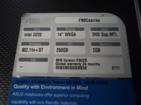 Notebook ASUS F80C series Notebook ASUS F80C series