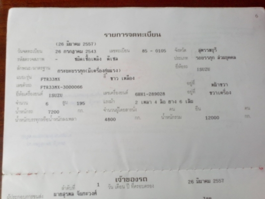 ขายรถบรรทุกหกล้ออีซูซูเดก้ายูโรทู เครื่อง 195 แรงม้า 6HE1ติดเครยูนิคท้องV 5 ตัน 5 ปลอก 4 ชัก