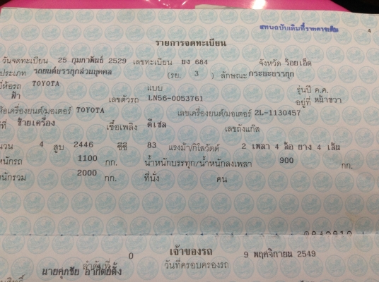 ขายทะเบียนรถกะบะ Toyota 2500บาท