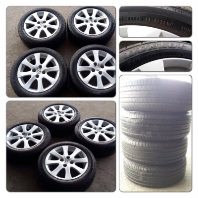 ขายล้อแม็กซ์ขอบ15 Mazda 2 4รู100 + ยางปี13 ราคา 9,500 บ.ถูก