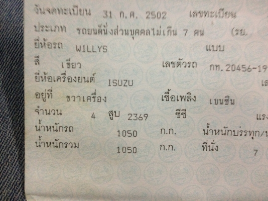 ขายทะเบียน jeep willys แจ้งจอด ขายทะเบียน jeep willys แจ้งจอด