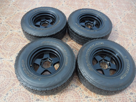ขายmax 16x8 off-25 สีดำ+ยางdunlop at3  265/70/16  ปี 12  1 ชุด