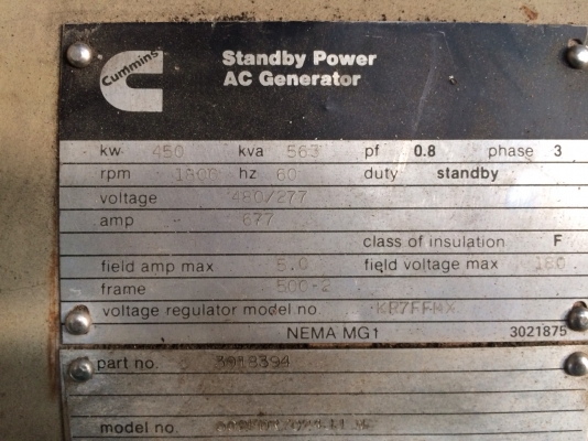 ขายไดปั่นไฟ450KVAพร้อมหม้อน้ำและแท่น 180,000บาท
