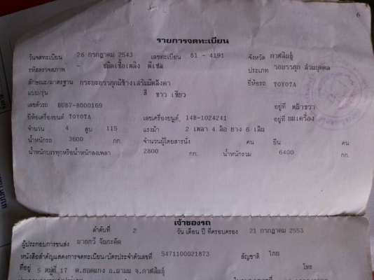 ขายรถหกล้อ TOYOTA 115 แรง 2ใบปัด