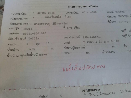 ขายรถหกล้อ TOYOTA 3ใบปัด จดทะเบียนปี 46