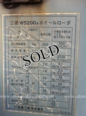 รถตัก WS200A2 บจก.สหสินอีควิปเม้นท์ โทร.081-5851880, 02-5168100-1 www.sahasinequipment.com