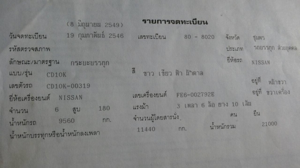 ขายรถ 10 ล้อหัวคัสซี NISSAN UD CD10K 195 แรงม้า ราคา 250000